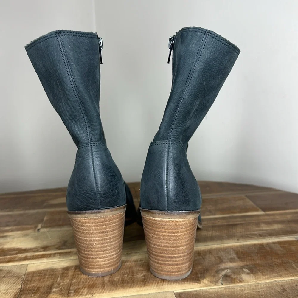 Lucky Brand Black Leather Sarey Mid-Height Bootie Womens Size 8